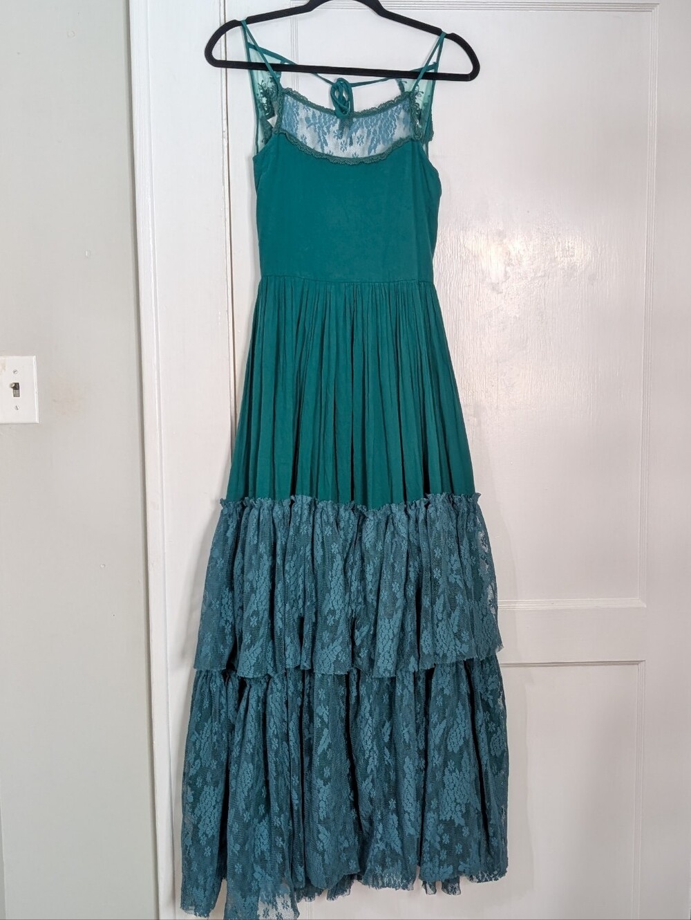 Mia Joy Joyfolie Teen Young Adult Maxi Dress Teal Tiered Lace Dress Boho Size 14